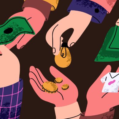 Cash flow, finance and trade concept. Exchanging, spending money for assets. Cashflow, economy, currency and goods circulation. Buying, selling and refunding. Financial flat vector illustration.
